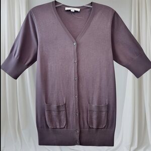 LOFT Brown Knit Button Up Short Sleeve Cardigan Sweater Size S NWOT